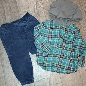 Carter's Baby Boy Pants Set, Hooded/Flannel, Size 12 mths
